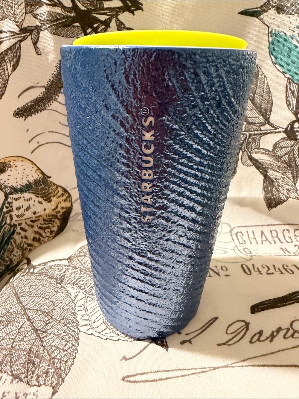 Starbucks Blue Textured Tumbler with Yellow Rim